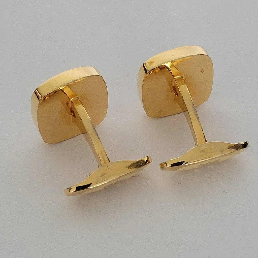 Celine Vintage Triomphe Mother of Pearl Gold Tone Square Cufflinks